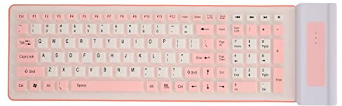 Topiky 2,4 G Drahtloser Silikon Tastatur, Faltbare Silikon Rollup Tastatur, Wasserdicht Flexible in Voller Größe 107 Tasten mit Zahlenkissen, Tragbare Reisetastatur Stille (Rosenate)