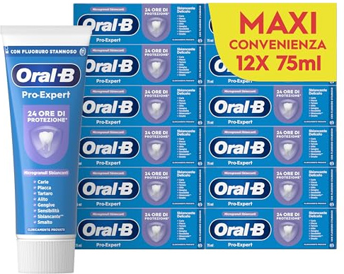Oral-b Dentifricio Pro-expert Sbiancante Delicato 12x75ml, Formato Convenienza, Dentifricio Sbiancante Denti, Clinicamente Provato, Pulizia Denti Efficace, Alito Fresco Sapore Menta Piperita
