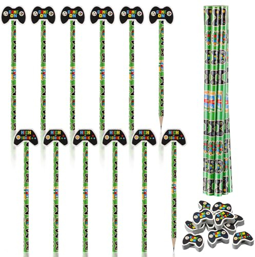 Humyoun Videospiel-Bleistifte mit Radiergummi, Partyzubehör, Geschenke, Gamer-Controller, Stift, Geschenktütenfüller, Themen-Schreibwaren-Set für Schule, Klassenzimmer, Austausch, Belohnung, Preise