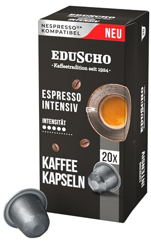 Tchibo Eduscho Espresso Intensiv Kaffeekapseln, 20 Stück, kompatibel mit Nespresso, dunkle Röstung, kräftig und charaktervoll im Geschmack, nachhaltig & fair gehandelt