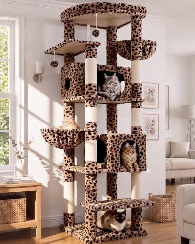 Globlazer S74 Sturdy Cat Tree Tower 188 CM for Large Cats Easy Put Together | Stable Cat Tree with 2 Caves 50CM Platform 2 Hanging Basket Sisal Scratcher Post Instructions Clear Cat Tower for Indoor Cats
