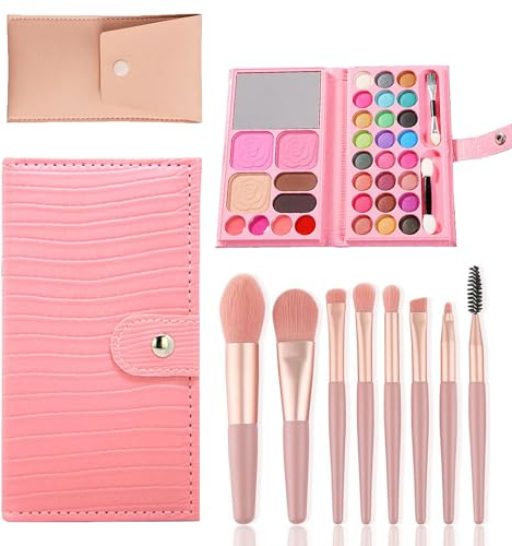 Lot de 10 jouets de maquillage pour filles - Produits cosmétiques non toxiques pour enfants - Avec 8 pinceaux lavables - Sac de rangement - Performance scénique - Halloween - Fête d'anniversaire