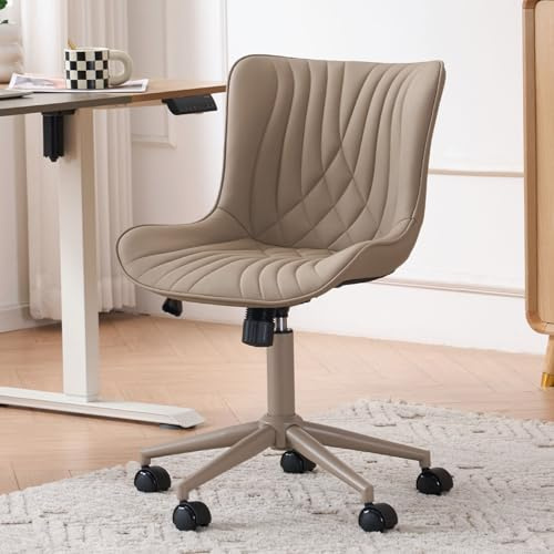 YOUTASTE Alles Khaki Bürostuhl ohne Armlehne, Drehstuhl mit Rollen, Modern | Schreibtischstuhl Ergonomisch, Höhenverstellbar & Wippfunktion, Bürostuhl Leder, Stuhl für Arbeitszimmer, Schlafzimmer, 150KG