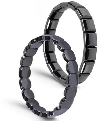 Bracelet Hématite pour Homme, Bracelet Ajustable Perles Carrées Convexes