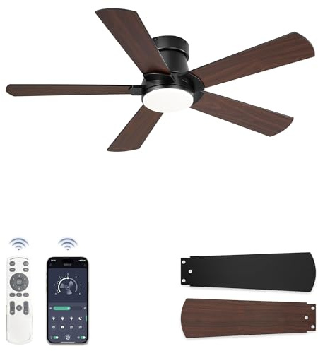 ZMISHIBO Deckenventilator mit Licht Ø 106 cm,LED Deckenventilator mit APP & Fernbedienung,DC Motor Leise, 6 Geschwindigkeiten,3 Farbtemperaturen,10-100% dimmbar,Wendeflügel Schwarz/Nussbaum