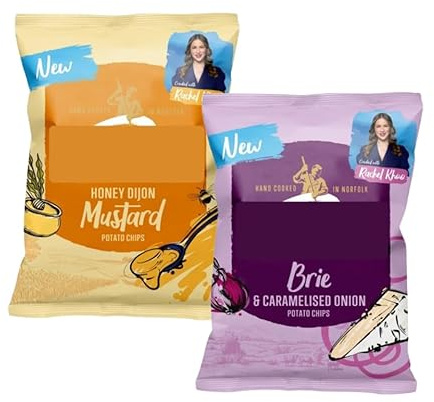 Brie and Caramelised Onion Crisps, Honey & Dijon Mustard Crisps, Pack of 2, Hand Cooked, British Potatoes, 130g