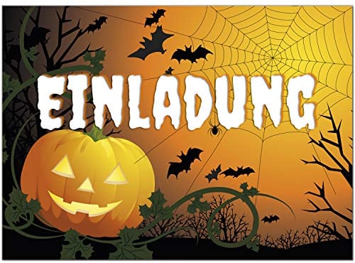 8 Halloween Einladungen mit Umschlägen - Kürbis Spinnennetz und Fledermäuse - Tolle Einladungskarten für die Halloween-Party für Kinder und Erwachsene