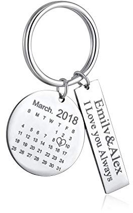Gravure Personnalisé Date Calendrier Porte-clés Personnalisé Date Pendentif Porte-clés pour les amoureux Couples Saint Valentin Anniversaire Anniversaire Cadeau spécial (Rectangle)