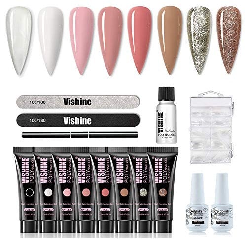 Vishine Poly Gel Nail Extension Kit, 8 Colors Nail Extension Builder Gel Kit,Acrylic Nail Kit Builder Gel Enhancement All-in-One Manicure Starter Set #02