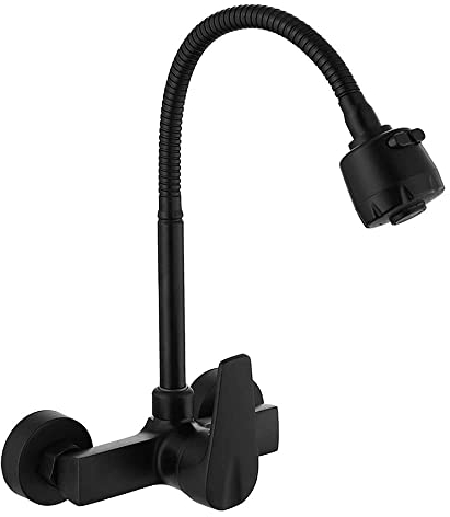 HomeLava Grifo cocina de montaje en pared negro, Grifos cocina pared de latón, Mezclador de fregadero de cocina de una manija, Giratoria de 360 °