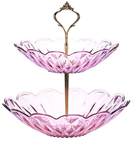 HIOD 2 Tier Glass Fruit Bowl Luxury Creative Fruit Basket Glass Container, Bowl, 24cm,Purple