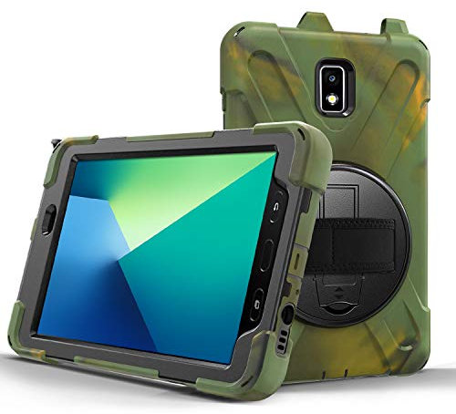 JZ 360 Degrees Kickstand Coque Cover Compatible with Samsung Galaxy Tab S3 9.7 (SM-T820,T825,T827) Stand Coque with Wrist Strap and Shoulder Strap - Camouflage