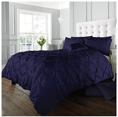 GC GAVENO CAVAILIA Luxury Pintuck Duvet Cover Single, Polycotton Pinch Pleat Bedding Sets, Washable Quilt Covers With Pillow Case Navy