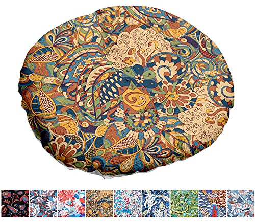 Morbuy Stuhlkissen Runde Exotische Blumen Muster Sitzkissen, Atmungsaktiv LeinenTatami Komfortable Luxuriös Stühle Bodenkissen Sitzauflagen für Outdoor Garten Office Sessel (40x40cm,F)
