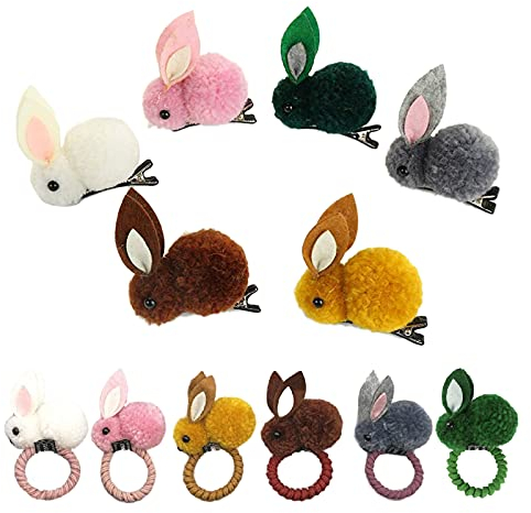 Niedlich Kaninchen Haarbänder Kaninchen Haarnadeln Haargummis Kinder MäDchen Cartoon Haar Ring 6 Kaninchen Haargummis Plus 6 Haarnadel Set FüR Kleine MäDchen Baby Kleinkind Kinder Diy Frisur