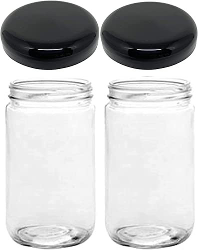 Jarming Collections Mason Jars - 32 oz Glass Storage Jars with Extra Wide Mouth Lids, BPA Free and Food Safe - Set of 2 with 2 Black Dome Plastic Lids