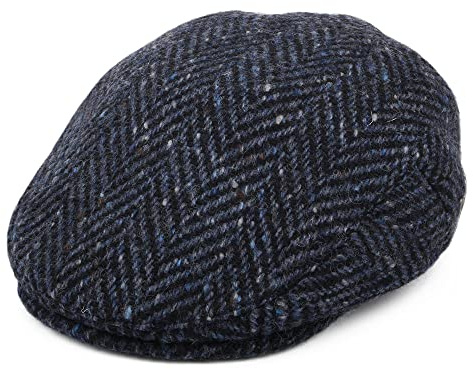 Jaxon & James Dunmore Donegal Tweed Schiebermütze mit Fischgrätmuster - Marineblau-Schwarz
