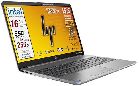 HP 250 G9 Computer portatile, Tastiera retroilluminata, RAM 16 Gb DDR4, (15.6) FHD 1920 x 1080 Intel N4500, SSD Pci 256 Gb, Wi-Fi, BT, Lan, Win 11 Pro, Libre Office, Pronto all'uso, garanzia Italia