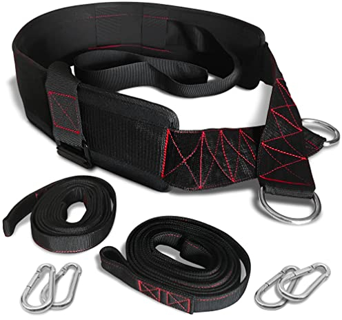 THEFITGUY Zughürtel für Krafttraining, verstellbarer Verschluss, 2 Gurte und 4 Haken, Neopren, Schwarz