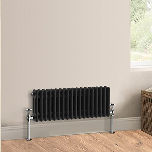 Warmehaus Cast Iron Style Black 3 Column Horizontal Radiator 300 x 832mm | Perfect for Bathrooms Kitchen Living Room, Traditional Radiators, Designer Wall Mounted Column Radiator, Durable