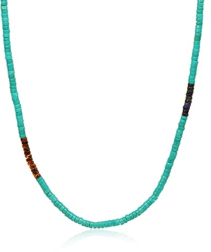 COAI Geschenkideen Herren Heishi Surfer Halskette Boho Stammes Kette aus Synthetischem Türkis Lapislazuli Tigerauge 60cm
