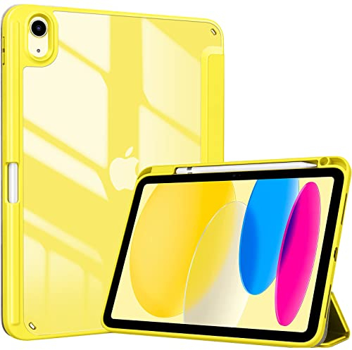ProCase Hülle für iPad 10. Generation 2022 10,9 Zoll mit Stifthalter, Stoßfeste Smart Case Cover mit transparenter Rückseitenschale Schutzhülle Kompatibel mit ipad 10th Gen -Gelb