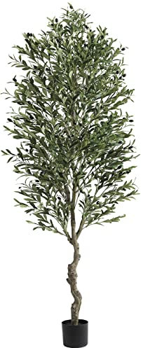 VIAGDO Artificial Olive Tree 7ft Tall Fake Potted Olive Silk Tree with Planter Large Faux Olive Branches and Fruits Artificial Tree for Home Office Living Room Decor Indoor, 2232 Leaves