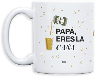 UO Taza de Regalo con Mensaje Papá, eres la caña, regalo para padres, regalo original de día del padre, regalo amigo invisible original, 350 ml, Cerámica