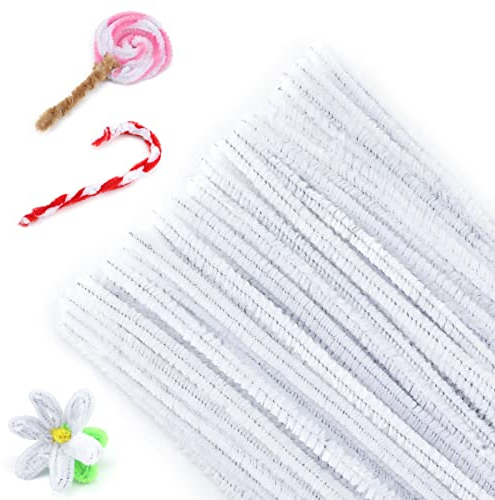 G2PLUS Weiß Pfeifenreiniger 6mm, 100 Stück Pfeifenputzer zum Basteln, Pfeifenputzer für Blumen Pfeifenreiniger, 30cm Chenilledraht für Kinder zum Basteln und Dekorieren