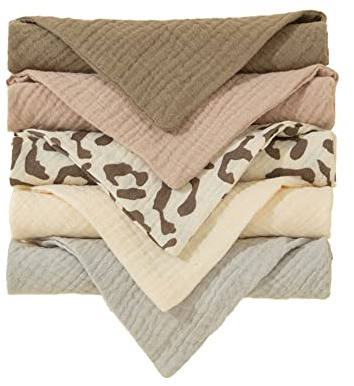 Musselin Halstuch Baby Mädchen Jungen,5 Stück Baby Dreieckstuch Lätzchen,Weiche Absorbierende Sabberlätzchen Baby Baumwolle Halstuch mit 2 Verstellbares Druckknopf für Säugling Neugeborene Kleinkinder