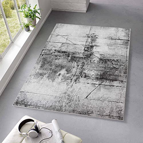 Taracarpet Kurzflor Teppich fürs Wohnzimmer Schlafzimmer und das Kinderzimmer Moderner Designerteppich TC-Fashion 6111 Vintage in grau 140x200 cm