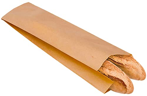 Bolsa pan para una barra y dos barras. 100 Bolsas papel kraft marron para panes panaderia baguette bolleria pasteleria. Largo 55cm (2 BARRAS 55x12 (100uds)