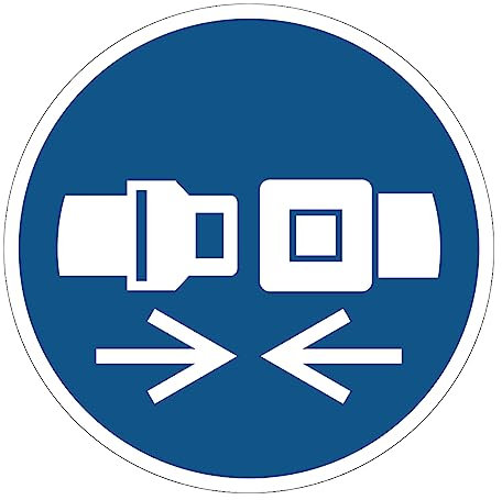 Obligación de Adhesivo Obligatorio NF ISO7010 - Adhesivo Adhesivo de Señalización Laminado Ronda Resistente al Agua y a Los Rayos UV - Sujetar el Cinturón de Seguridad - Diámetro 40 cm