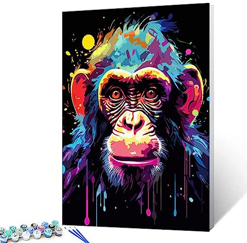Tucocoo Kit de peinture par numéros de graffiti singe avec pinceaux et pigments acryliques sur toile pour adultes, style dessin animé réaliste coloré pour décoration murale d'intérieur, cadeaux, 40,6