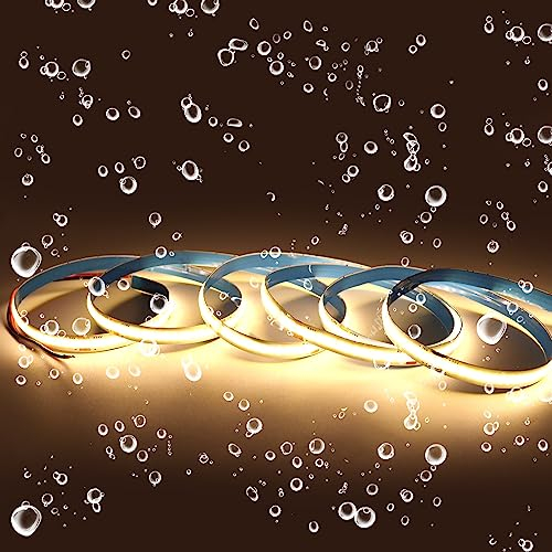Arote 24V COB LED Streifen wasserdicht 3000K warmweiß 2m, COB LED Strip IP65 Dimmbar Hohe Helligkeit 320LEDs/m für Schlafzimmer Küche Home Innendekoration, Netzteil nicht im Lieferumfang