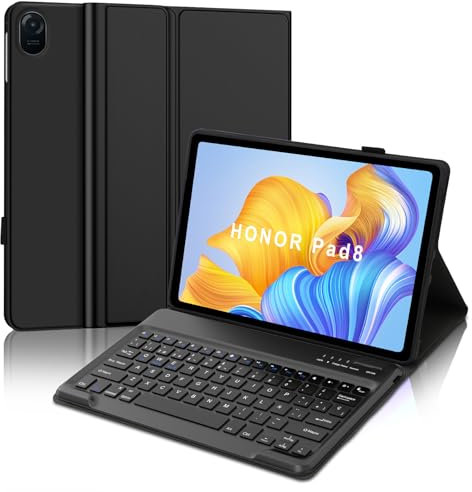 JADEMALL Funda con Teclado para Honor Pad 8 12, Teclado Magnético Extraíble Inalámbrico Bluetooth con Español Ñ y Funda Delgada para Tablet Honor Pad 8 12 Pulgadas, Negro