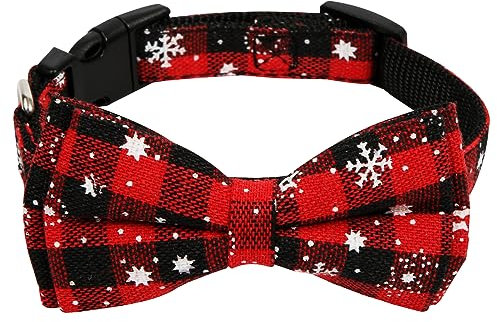 Weihnachts Kariertes Hundehalsband, Hundehalsband Verstellbar Klassisch Kariert Christmas Hundehalsband Weihnachtsschleife Haustierhalsband für Hunde Katzen Haustiere (S)