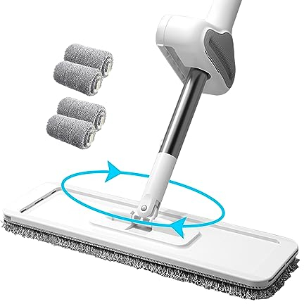 Traxio plano con trapeadores de microfibra de secado rápido de autocuración para limpieza de pisos para limpieza de pisos de 360 ° giro giratoria con 4 almohadillas para trapeadores para madera dur