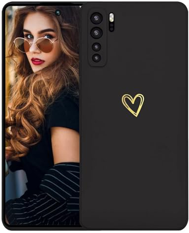 Kaywzo Cover per Huawei P40 Lite 5G,Custodia in Silicone TPU Liscio di Morbido con Modello Cardiaco,Design Minimalista,Ultrasottile Donna Antiurto Case Cover,Nero