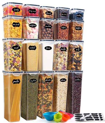 YASHE Boite Hermetique Alimentaire, 20 Boîtes Alimentaires en Plastique Sans BPA avec Couvercles, Boite de Rangement Cuisine, pour Céréales, Farine et Aliments Secs