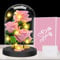 Cadeaux de Fête des Mères pour Femmes - Rose Éternelle sous Cloche Cadeau Femme - 3 Bouton en Soie Rosée, Dôme en Verre avec LED Lumineuse, Création Florale pour Petite Amie, Femme, Maman