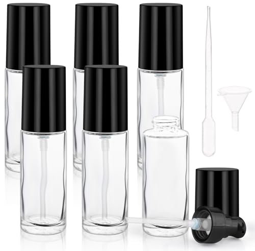 6 Pcs 30ml/1oz Pump Dispenser Refillable Glass Foundation Dispenser Round Lotion Dispenser for Cosmetic Foundation Samples Emulsion - Clear