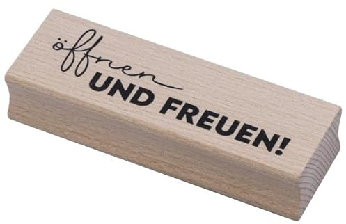 Artoz Stempel – Holzstempel – „öffnen und freuen!“ – 90 x 30 mm – Motivstempel zum Kartenbasteln für Einladungen, Geburtstag, Grüße