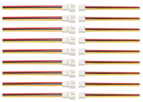 sourcing map PH 2.0 Male and Female Connector Plug 3 Pins Tiny Micro Electrical Connectors with 10cm Wire Cables for Electrical Appliances Sets of 10