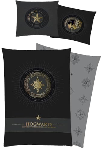 Harry Potter Bettwäsche Witchcraft 135 x 200 + 80 x 80 cm 100% Baumwolle Renforcé-Linon-Qualität Hogwarts Hedwig Gryffindor Hufflepuff Ravenclaw Slytherin mit Reißverschluss deutsche Größe