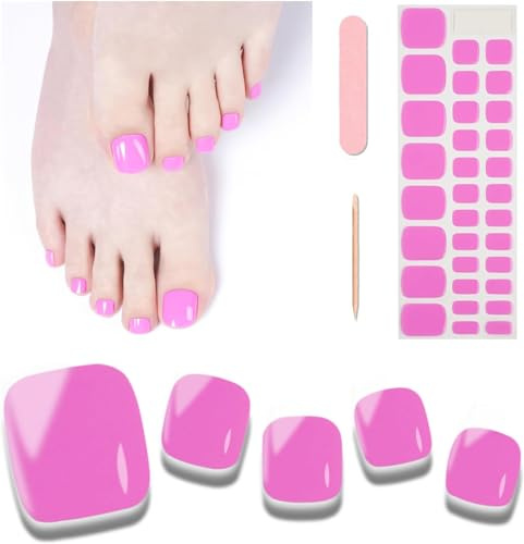 Foyute Semi Cured Gel Nail Strips 32 Pcs,Toenail Wraps Soft Self-Adhesive Gel Pedicure Stickers Salon-Quality,Long Lasting,Easy to Apply & Remove,with Nail File & Wooden Cuticle Stick