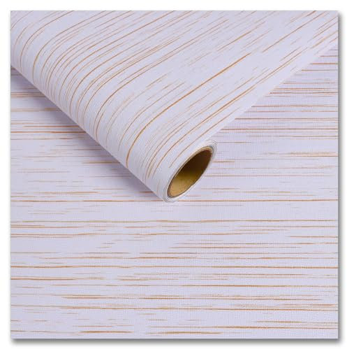 CRE8TIVE White Gold Grasscloth Wallpaper Self Adhesive Wallpaper Vinyl Wrap for Furniture Linen Textured Wallpaper for Bedroom Bathroom Wallpaper Waterproof Worktop Vinyl Covering Cabinet 30cm x 200cm