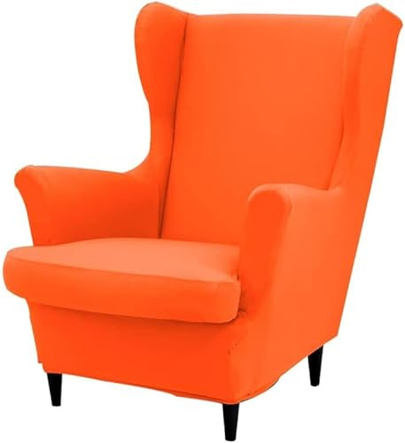 YeGang Wingback Chair Covers 2 Piece Stretch Wing Chair Slipcover, Solid Color Washable Spandex Fabric Sofa Cover Furniture Protector for Armchair Chairs Hotel Living Room Bedroom (Orange)