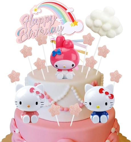 Tortendeko Kity Themed, 15 Stück Katze Figur Set Torte Deko Kuchendekoration, Kitty Cake Topper Decoration Tortenfiguren für Kinder Geburtstags Geschenk