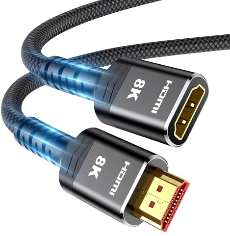 Highwings HDMI Verlängerungskabel 1m, 8K 60Hz 4K 120Hz 144Hz HDMI 2.1 Verlängerung Stecker auf Buchse 48Gbps Ultra Highspeed UHD eARC HDCP 2.3 Dynamische HDR Kompatibel mit TV Stick, PS5/4, HDTV